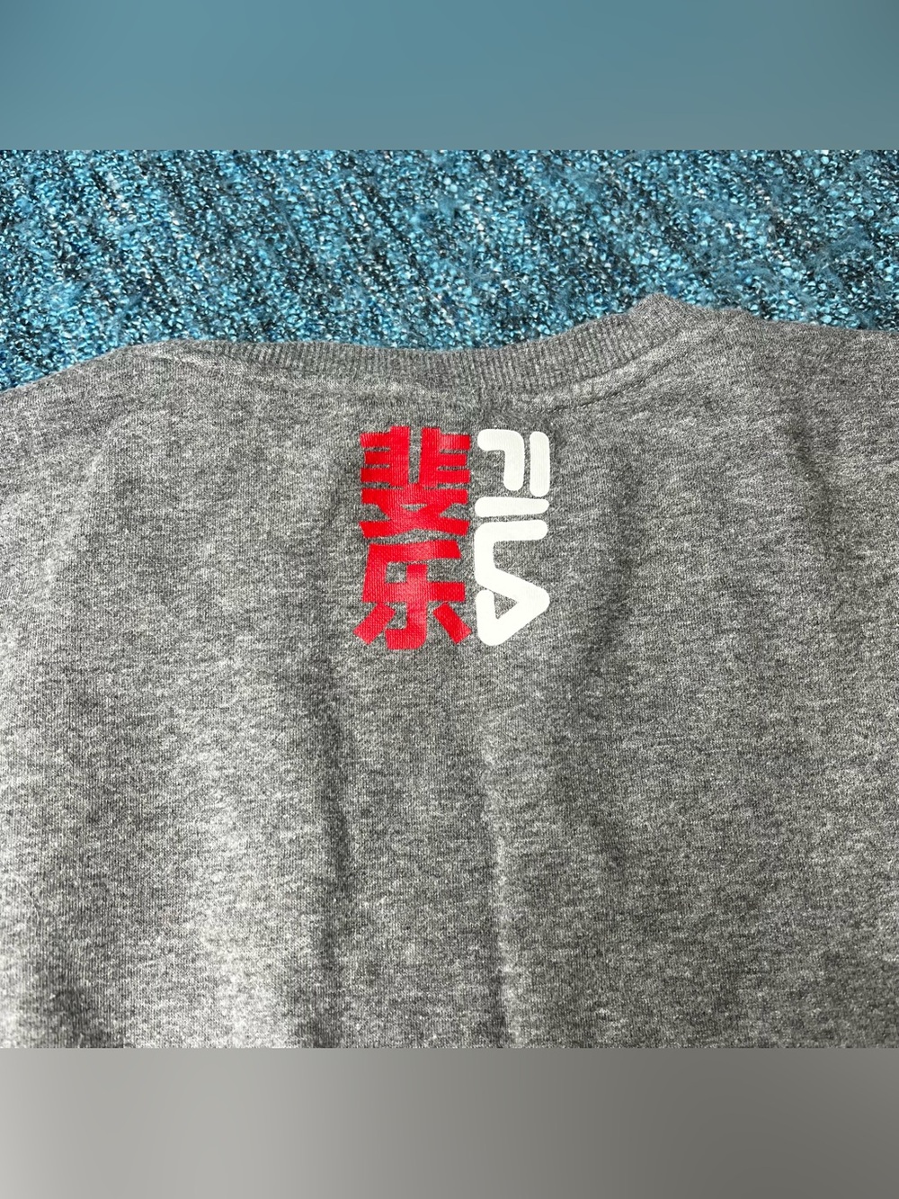 Fila Japanese Dragon Logo Print Crewneck Sweatshirt in Gray Mens Size Large RARE - Picture 4 of 7